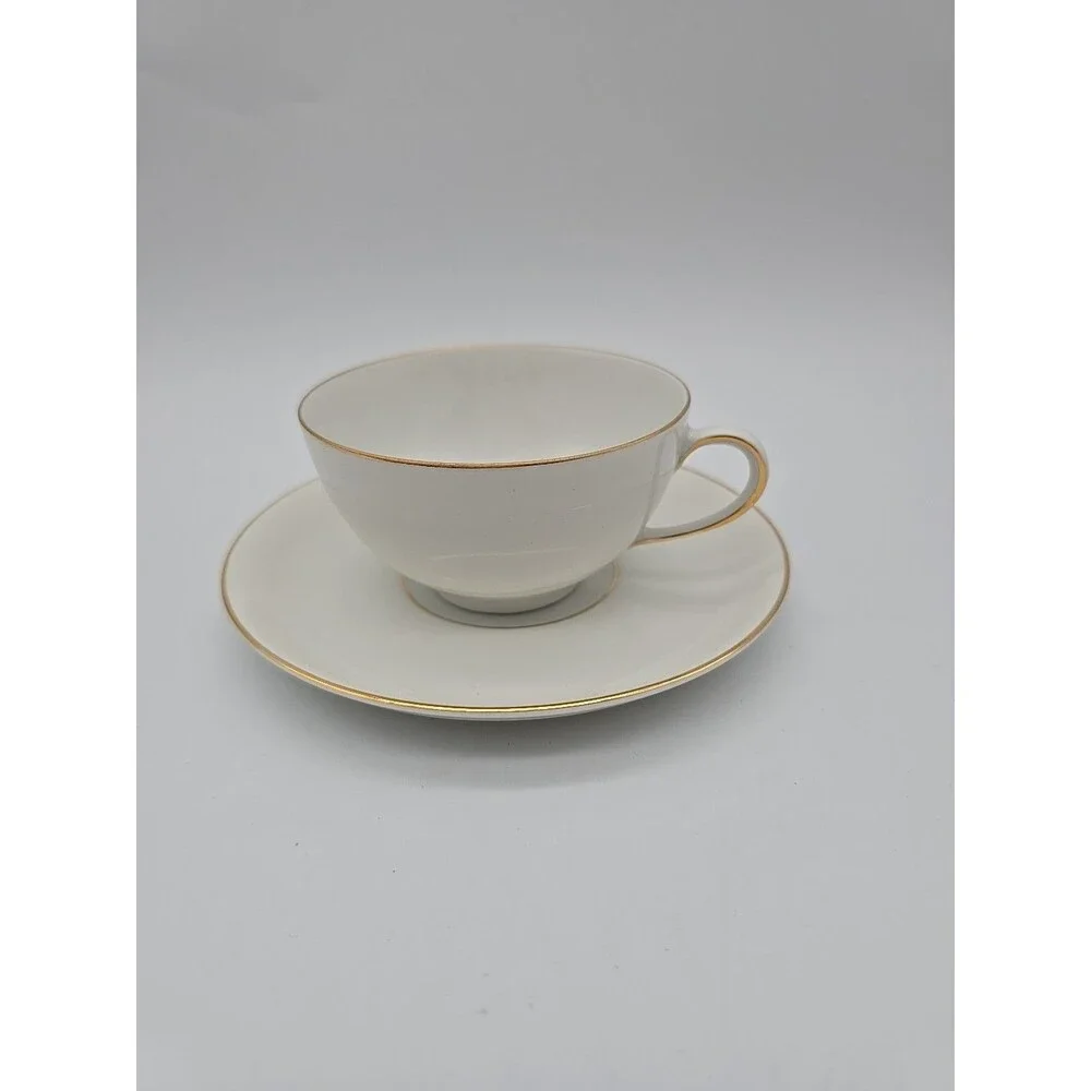 Thomas R Germany Porcelain Cup & Saucer Set White w Gold Trim